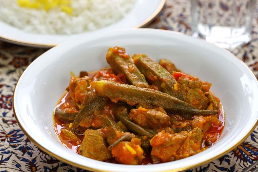 خورش بامیه با برنج