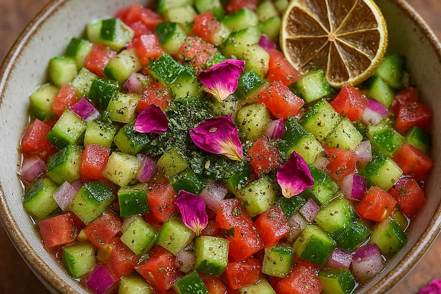 تزیین سالاد شیرازی در کاسه