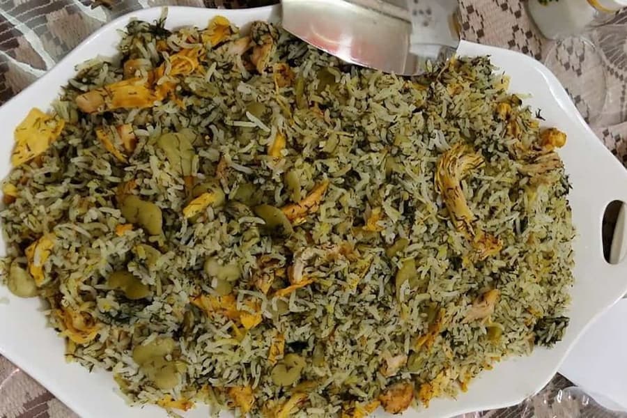 طرز تهیه باقالی پلو با مرغ ریش ریش