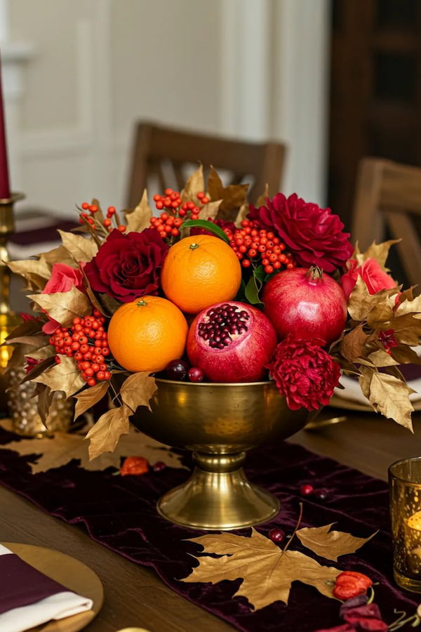 تزئین انار شب یلدا ساده با گل