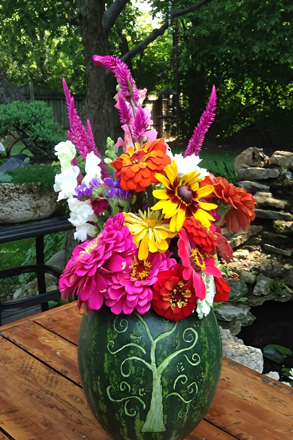 تزیین هندوانه شب یلدا عروس با گل