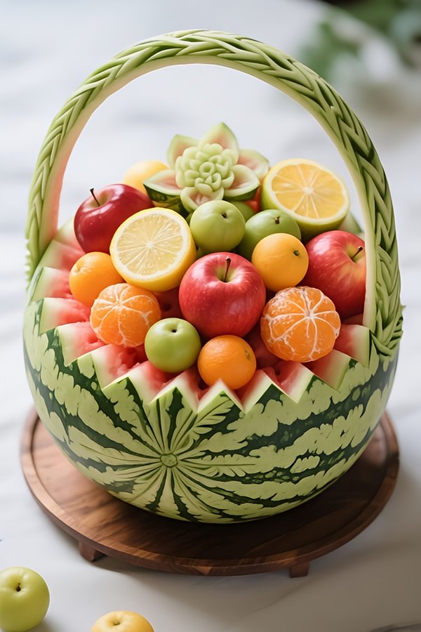 تزیین هندوانه به شکل سبد میوه